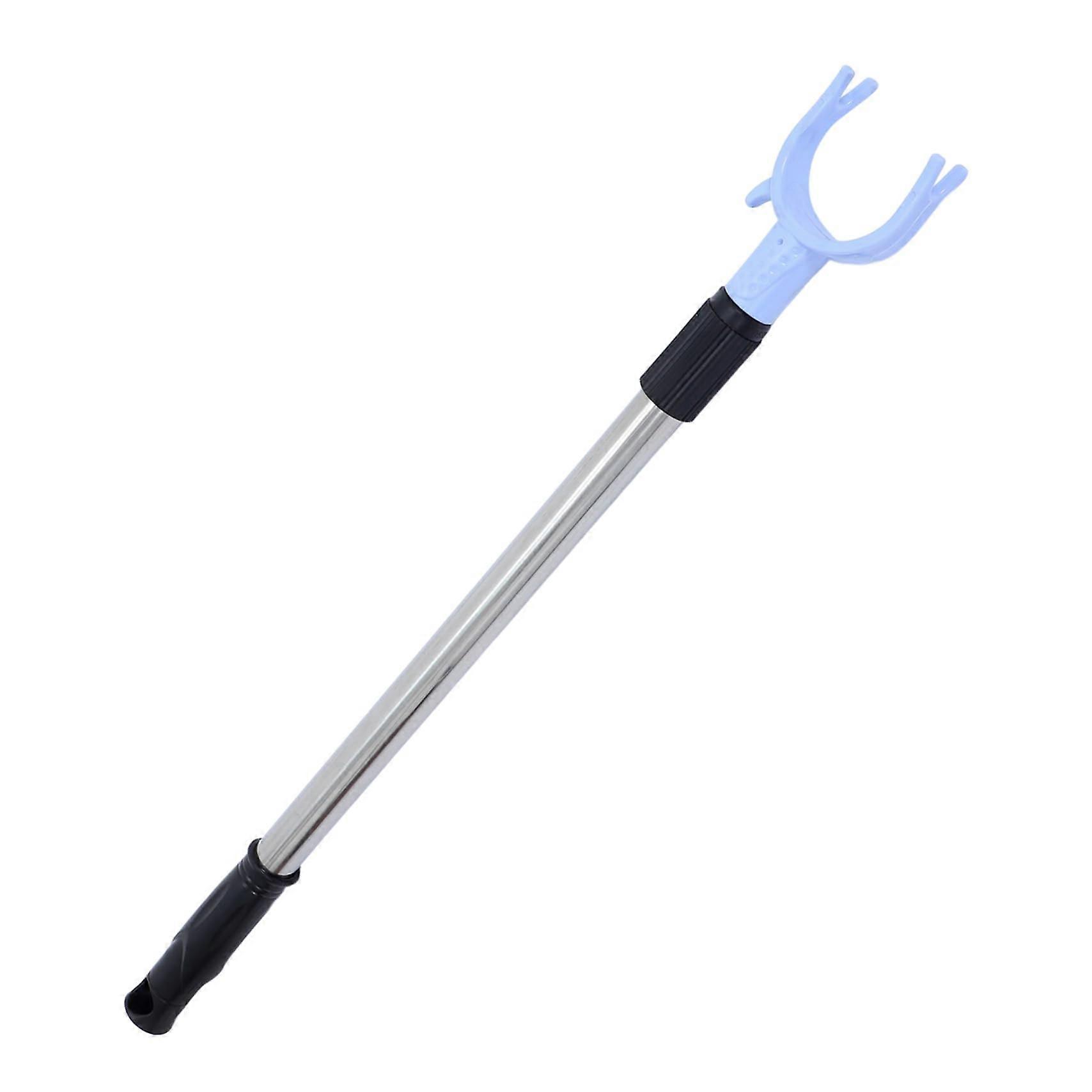 Telescopic Clothes Drying Pole Adjustable Stainless Steel Hanging Rod with Plastic Fork for Laundry