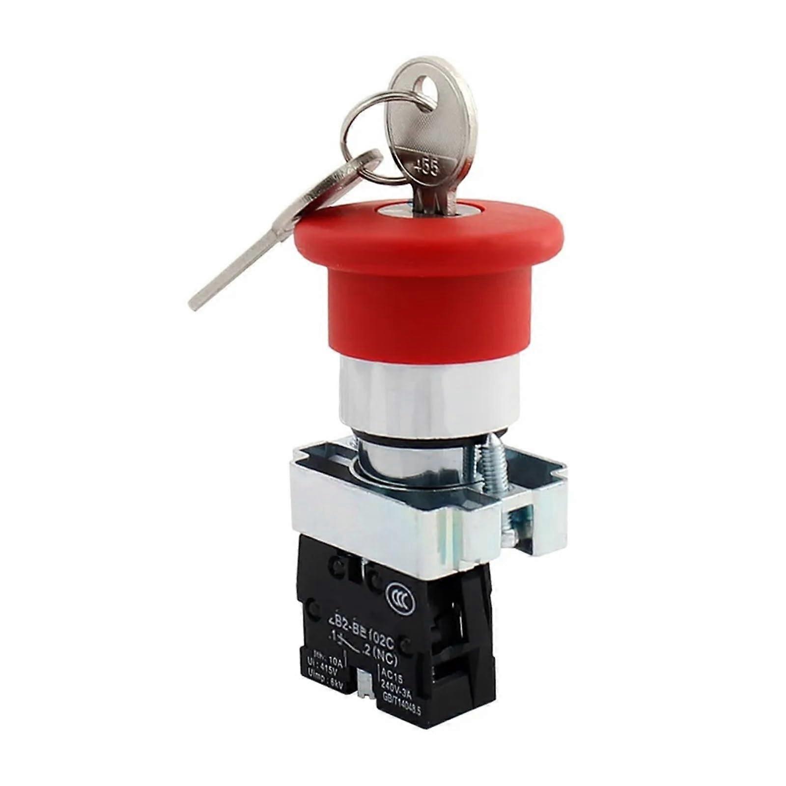 1Pc XB2BS142C Red Emergency Stop Mushroom Push Button 1NC Key Release for Quick Safety Shutdown