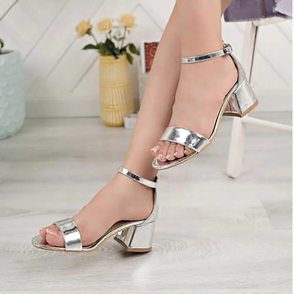 Silver Short Heel Sandals for Women RA-155
