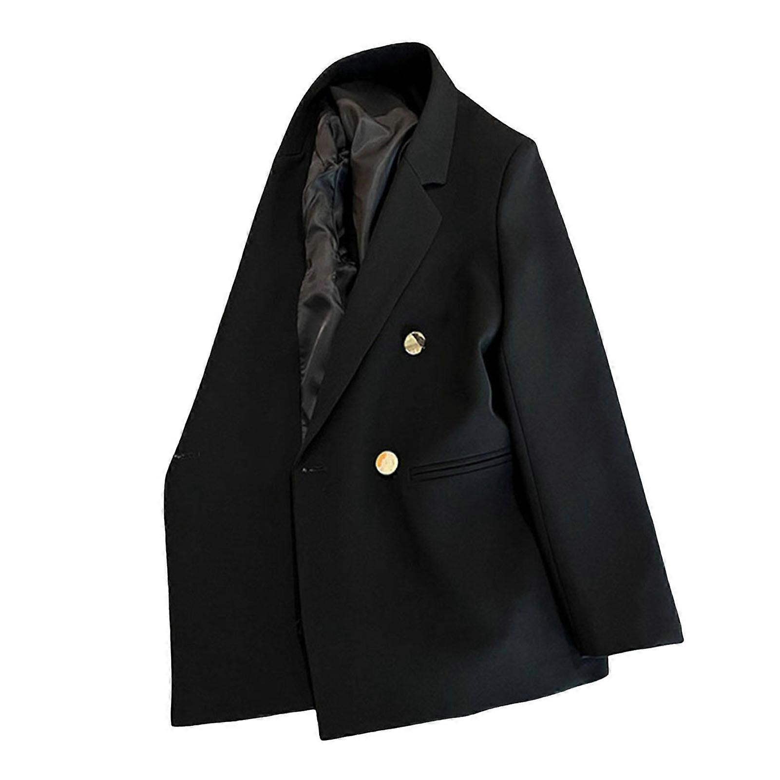 Spring Autumn Suit Coat Lapel Long Sleeve Double Breasted Suit Jacket with Pockets Solid Color Loose