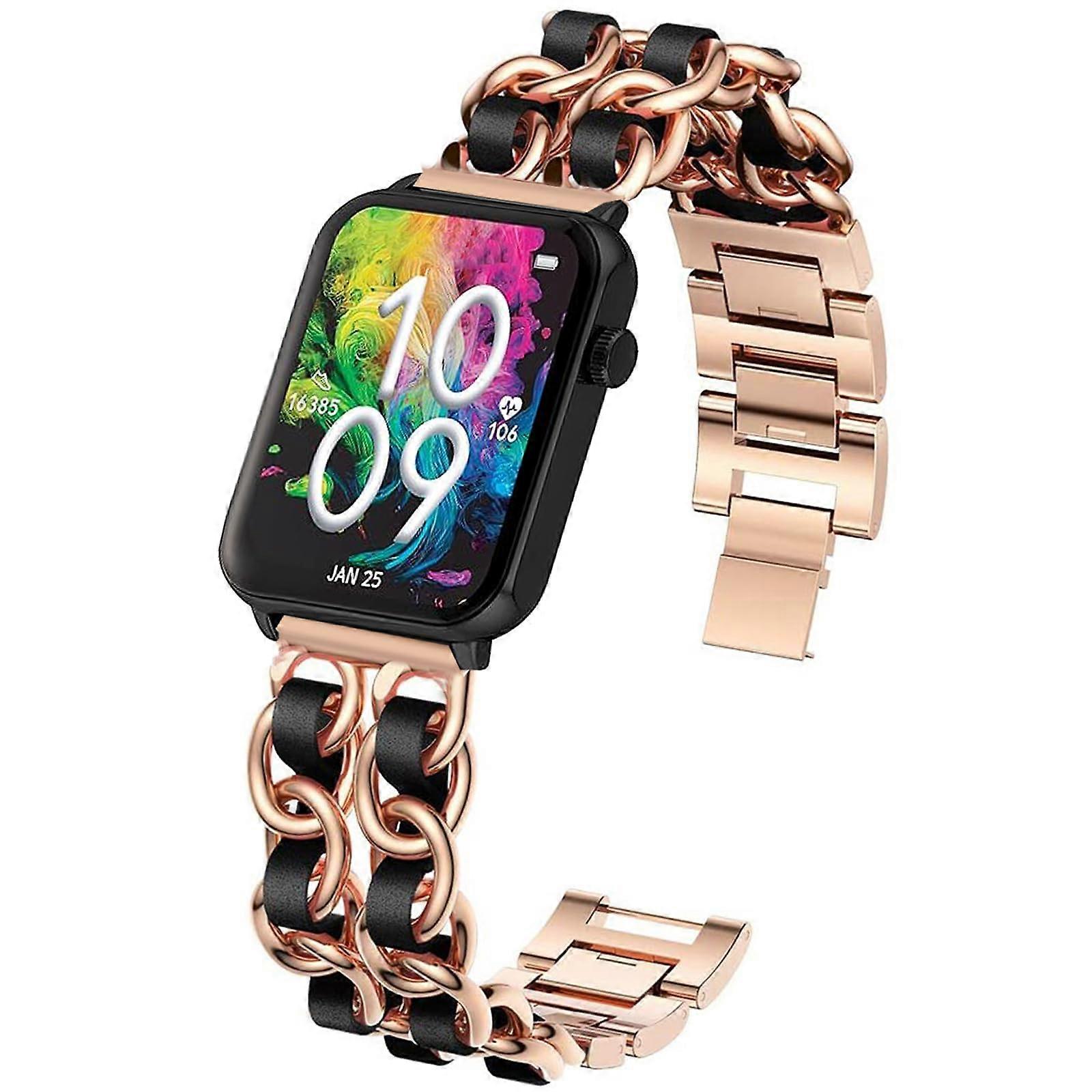 Smartwatch Bands 22mm Rose Gold Leather Chain Link Strap Quick Release for Armitron Matrix