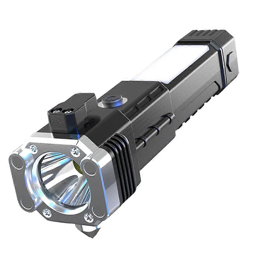 LED Work Flashlight with Power Bank, Waterproof Emergency Flashlight, Safety Hammer, 4 Modes