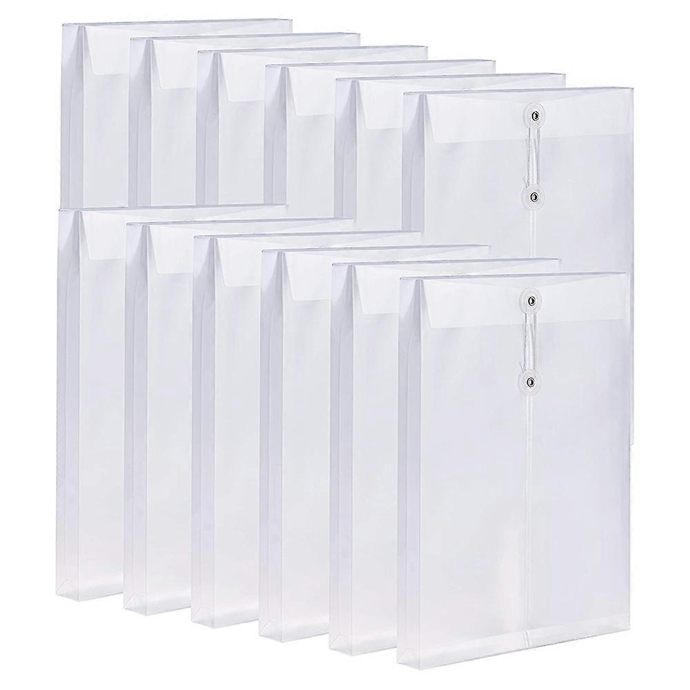 12 Pack Clear Plastic Envelopes Poly Envelopes Expandable Files Document Folders with Button & String Tie Closure A4
