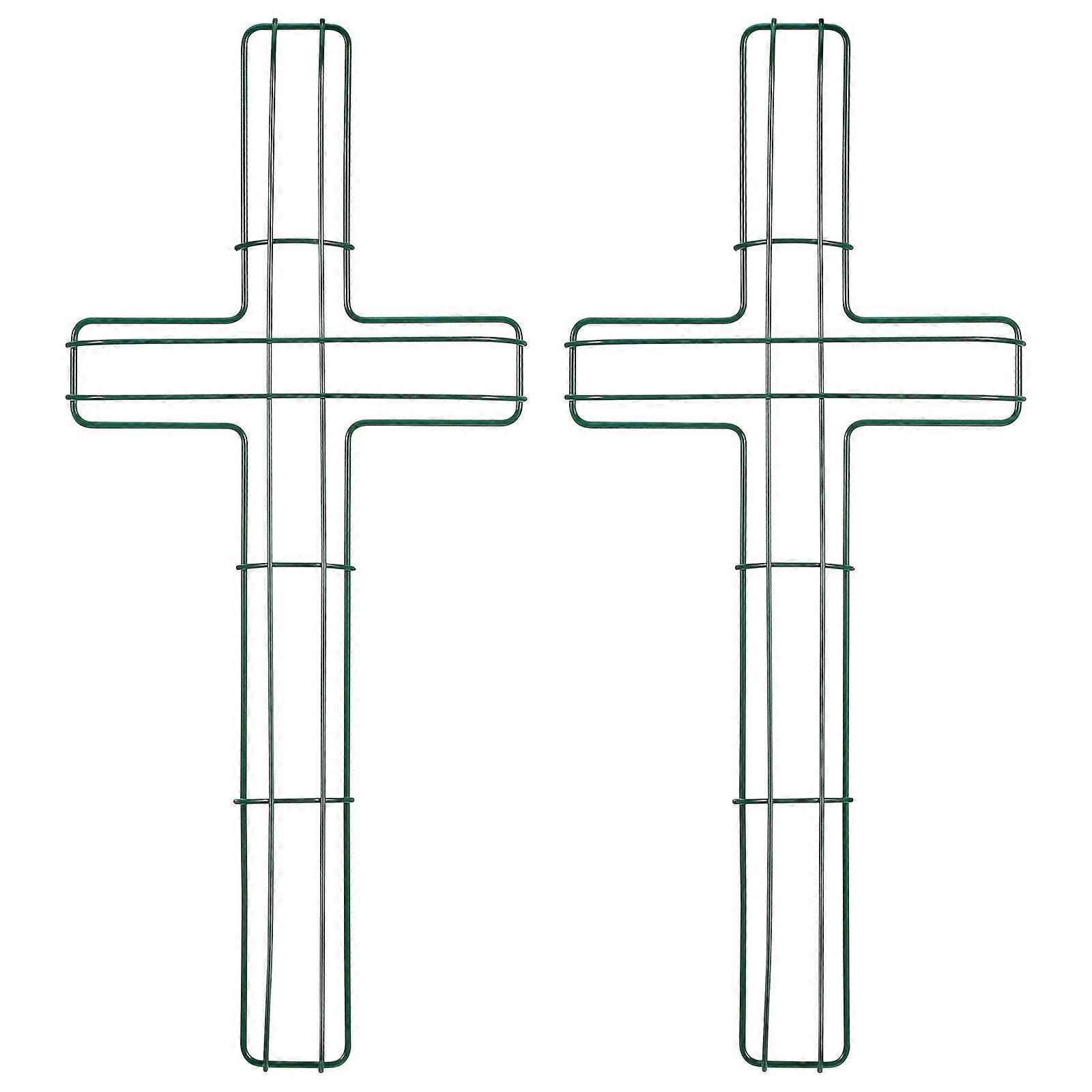 Green Iron Wreath Frame Cross Shaped Rack for 2Pcs Wreath Making