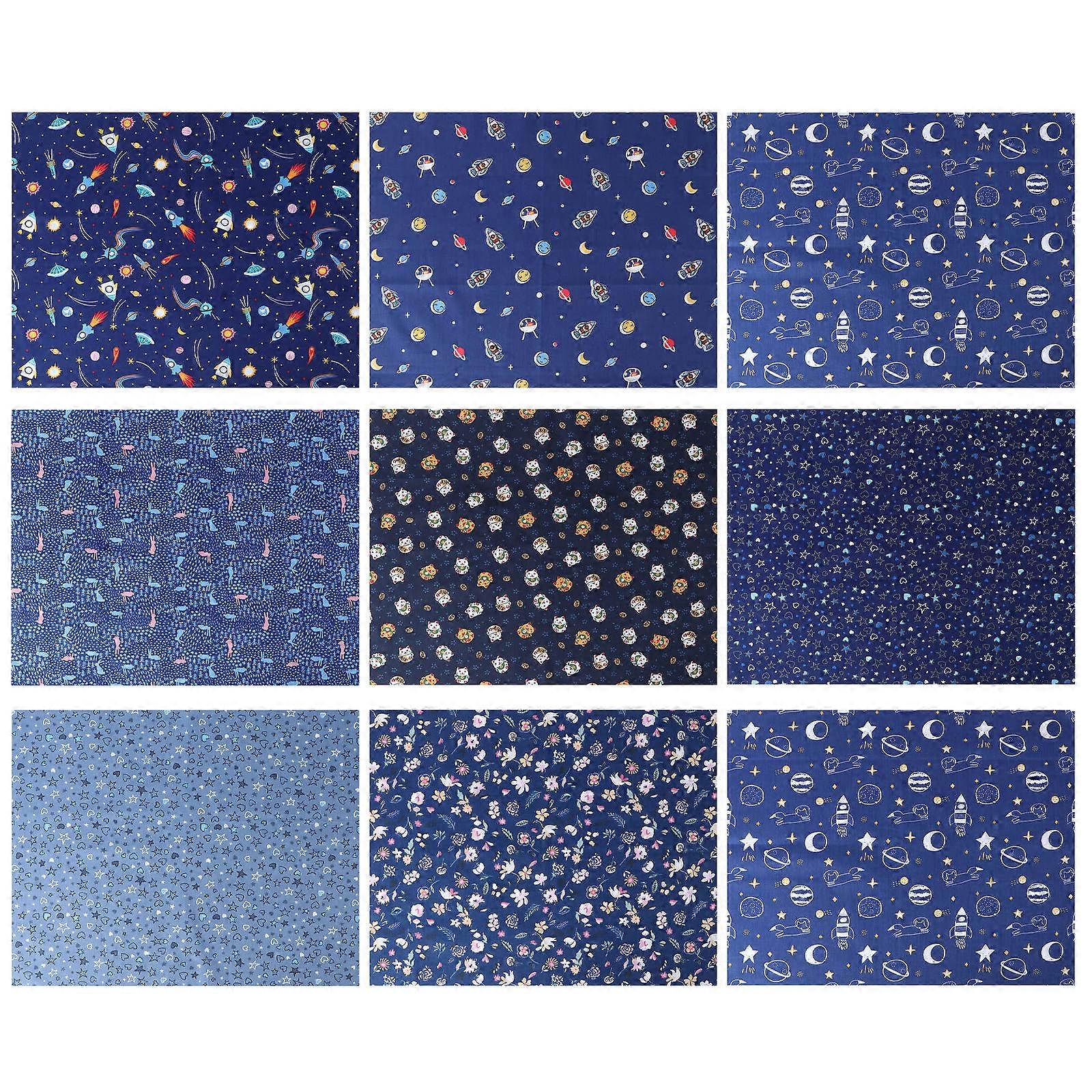 Printing Cloth Patchwork Fabric for Sewing Projects 9Pcs Blue Cotton Material