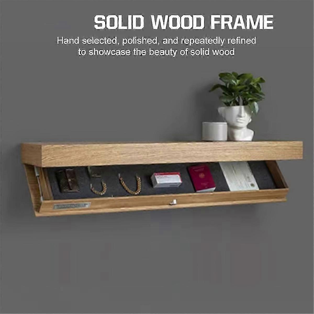Solid Wood Floating Shelf with Hidden Compartment, Wall-Mounted Storage Rack, Home Decor B