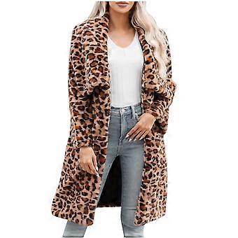 Manteau en fausse fourrure pour femme, chaud, imprimé léopard, maxi, thermique, hiver, uni, manches longues, coupe oversize (Marron #1, 2XL)