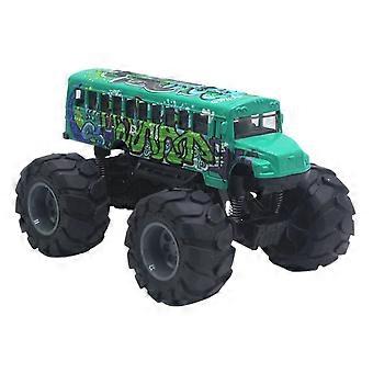 Ônibus Escolar Monster Truck de Brinquedo (1 unidade), Carrinho de Metal Fundido com Rodas Grandes e Mecanismo de Fricção, Verde/Amarelo, Compatível com Crianças a partir de 3 Anos