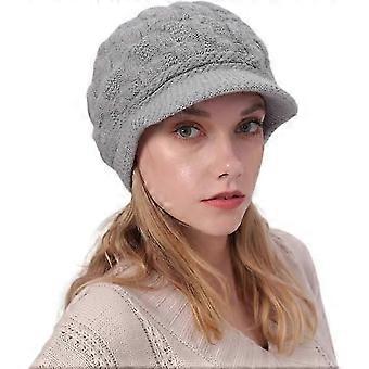 Jesienno-zimowa, pluszowa, gruba, ciepła czapka z dzianiny w kształcie dzioba, damska beret (jasnoszara)