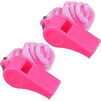 Pink Whistle Loud Sports Whistle with Lanyard Plastic Pink Whistles for Coaches Referees Outdoor High-Pitched Safety Dog Training (2 Pack)