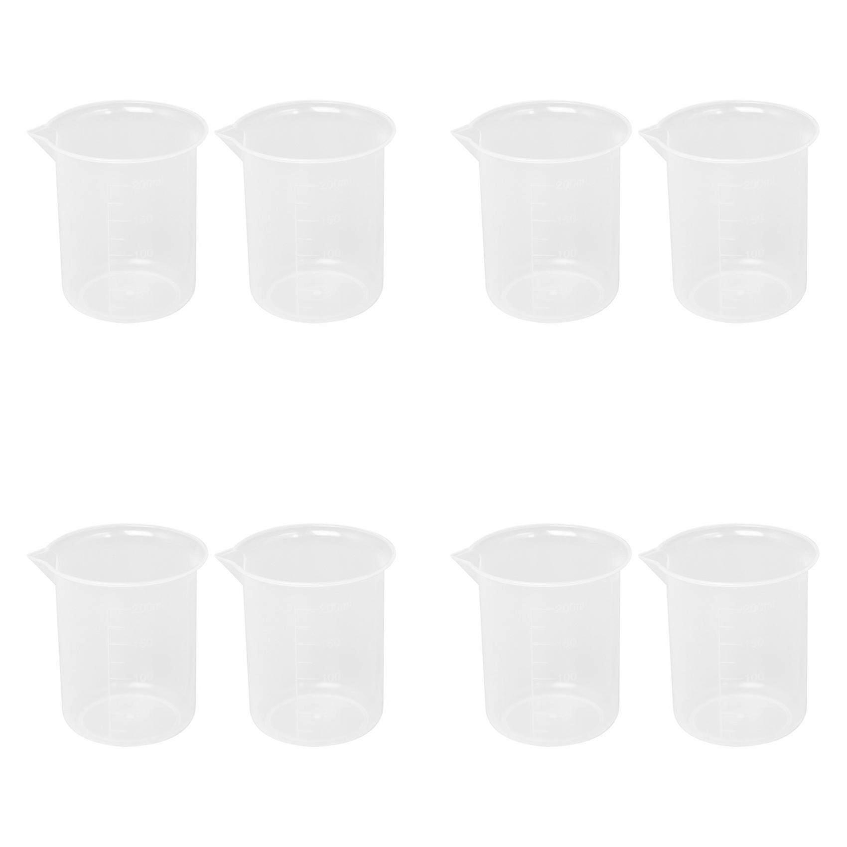 Clear Plastic Graduated Beaker | Thicken with Cap | 200ML | 8Pcs | Lab Measuring Cup