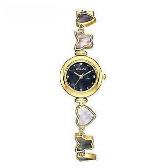 MOKAGO Women's Gold Watch with Butterfly & Heart Pearl Shell Pendants - Elegant Fashion Timepiece for Stylish Lovers