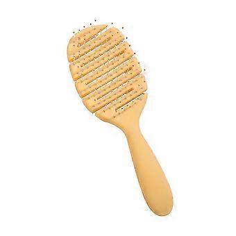 Ergonomic hair massage comb with a hollow back for quick drying and scalp care. Curved design. Colors: Blue, Yellow, Pink, Black.