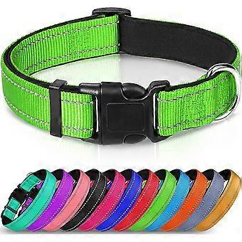 Reflective Dog Collar,Soft Neoprene Padded Breathable Nylon Pet Collar Adjustable for Medium Dogs, Green, L