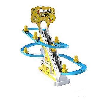 Electric Duck Duckling Climbing Stairs Toy Slide Track Blue With Musical Effects For Children Kids Toys