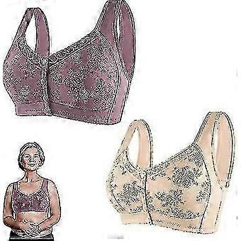 2-Pack Front Closure Snap Bra, Comfortable Wide Strap Cotton Bra for Women