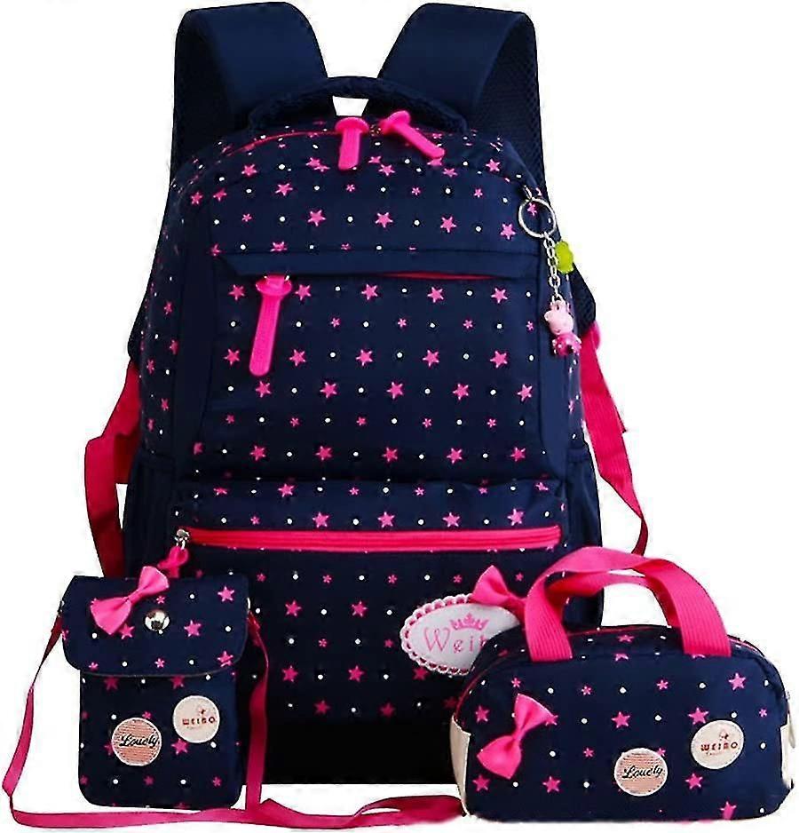 3pcs Star Printing Backpack Sets Bowknot Elementary Primary Schoolbag Daypack Knapsack