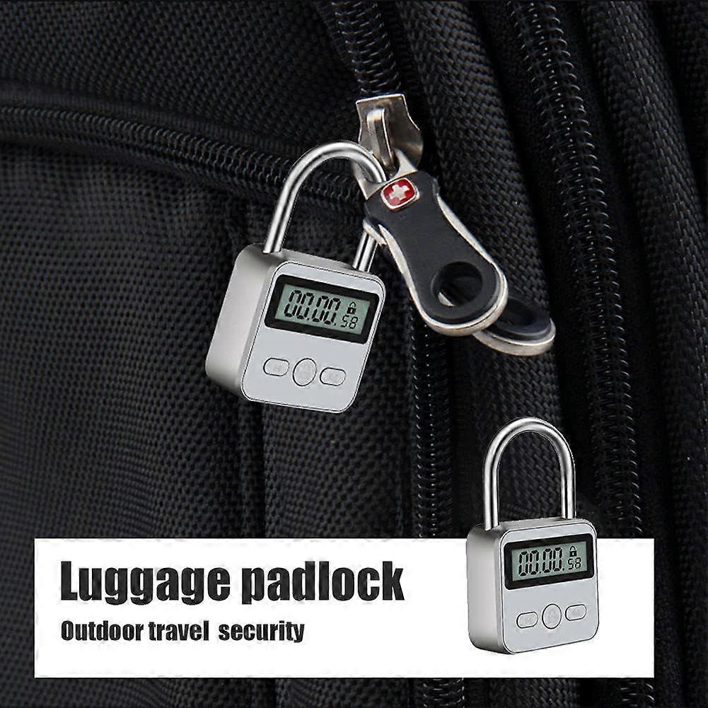 Metal Timer Lock, Multifunction LCD Electronic Timer Lock, USB Rechargeable Timer Padlock (Silver)