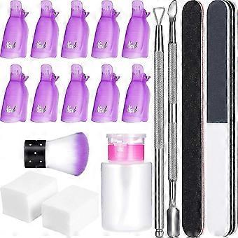 Gel Nail Polish Remover Kit with 420 Cleaning Pads, 10 Nail Caps, 3 Nail Files, Triangle Cuticle Pusher, Nail Brush, and Pump Dispenser
