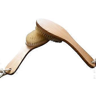 Natural Bristle Body Brush 2 Pack for Gentle Exfoliation and Cleansing with Ergonomic Wooden Handle