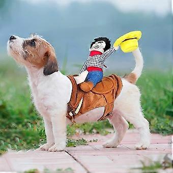Dog Cowboy Rider Outfit, Polyester Fiber Saddle Style Dog Costume with Fasteners for Small Dogs
