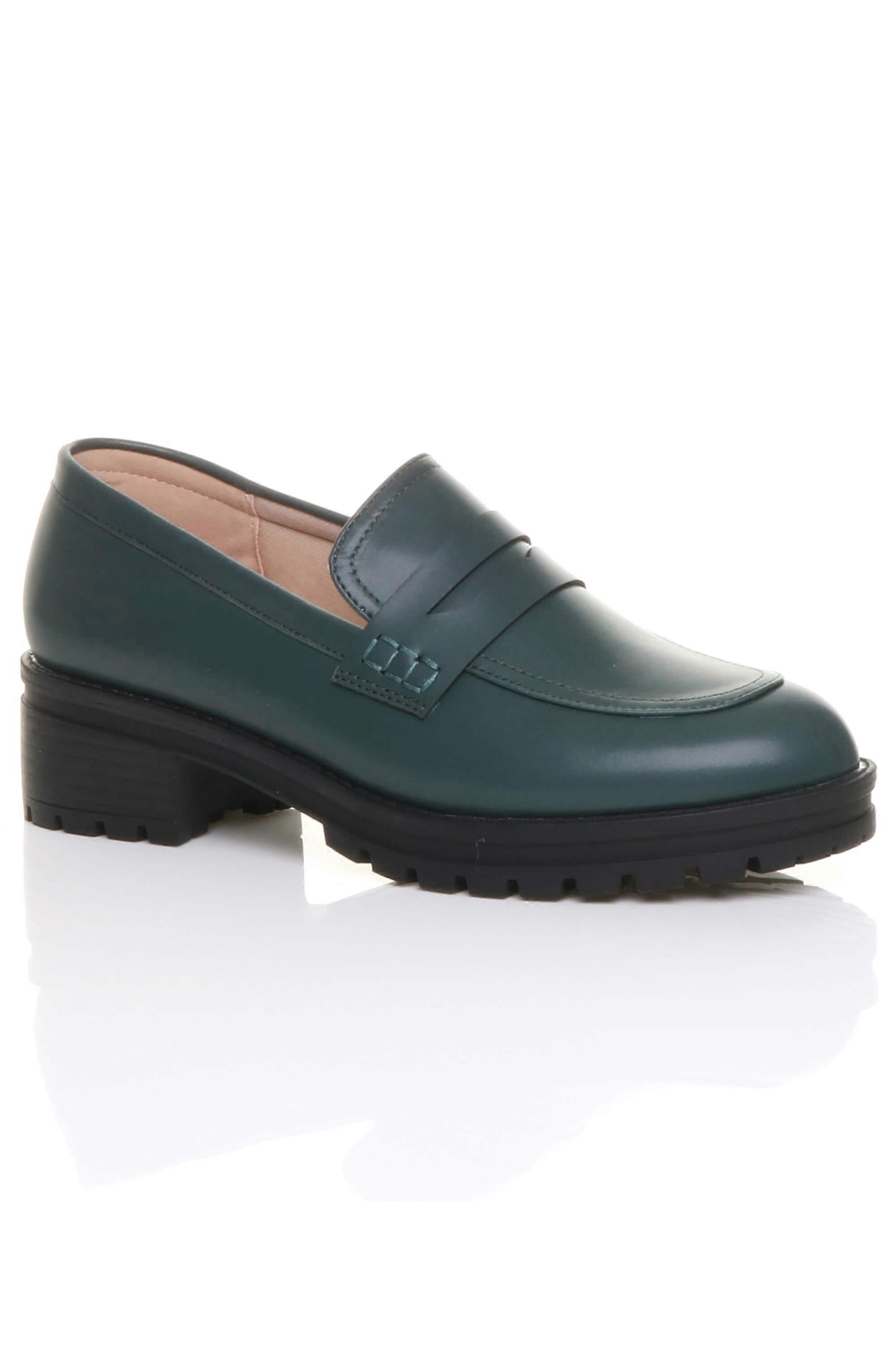 Flat Chunky Heeled Penny Loafers