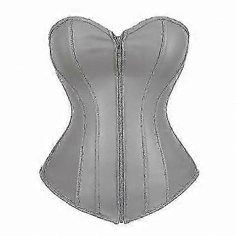 Women's Vintage Faux Leather Corset Top Strapless Zippered Busty Lingerie Nightclub Sexy Overbust Waist Cincher Retro Style