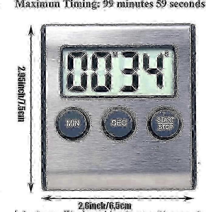 Robust Kitchen Timer, Digital Kitchen Timer Magnetic Countdown Timer with Loud Alarm Stainless Metal Timer Compatible with Kitchen Cooking, Ba