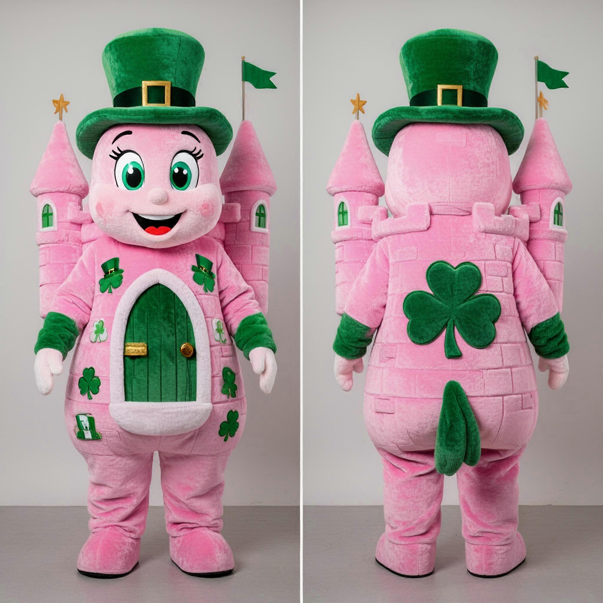 MASTICOT Pink Rounded Irish Castle Mascot