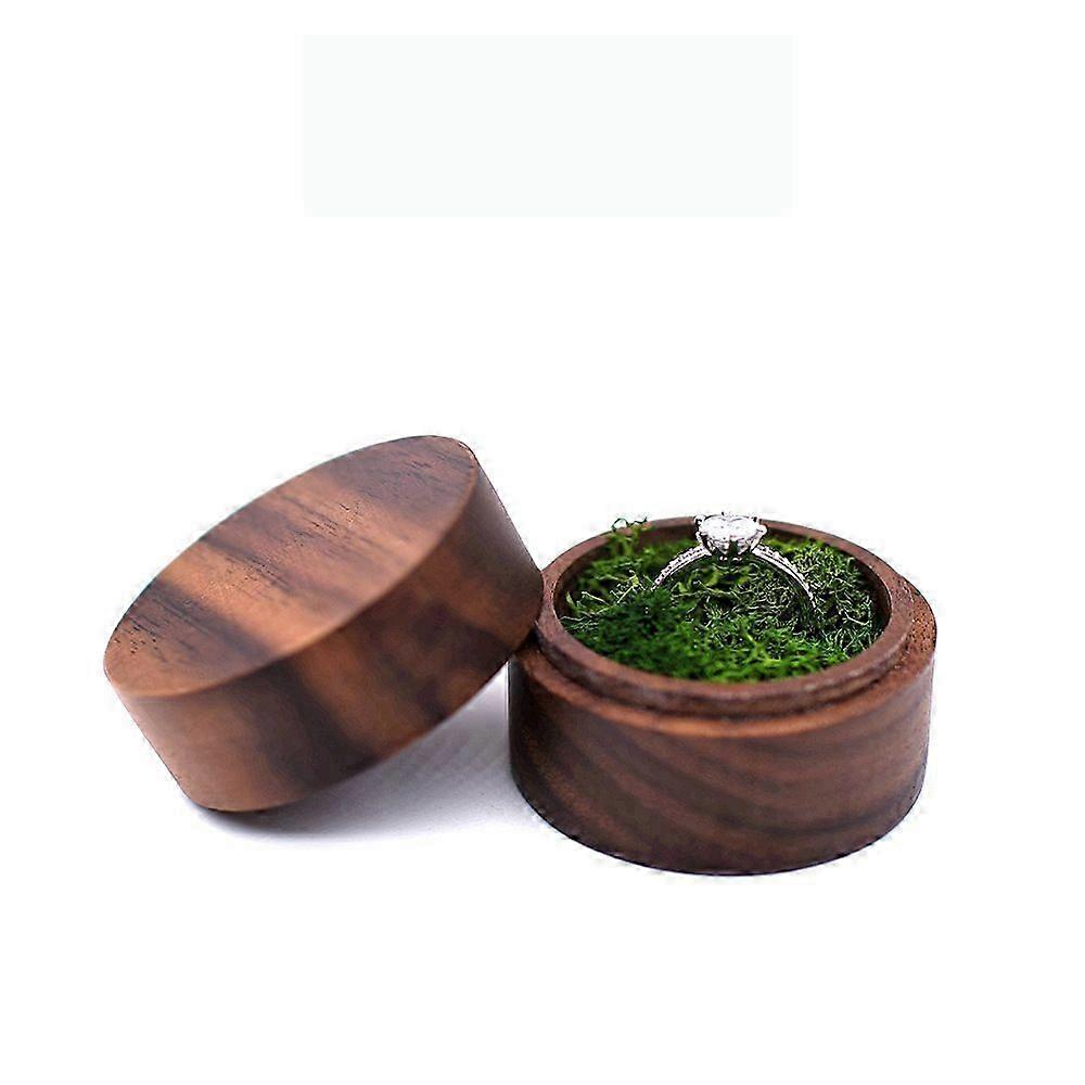 Magnetic Walnut Ring Box Compact Velvet Interior