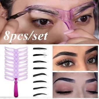 8 Pcs Washable Reusable Eyebrow Stencils Template Set with Handle and Strap for Easy Brow Shaping