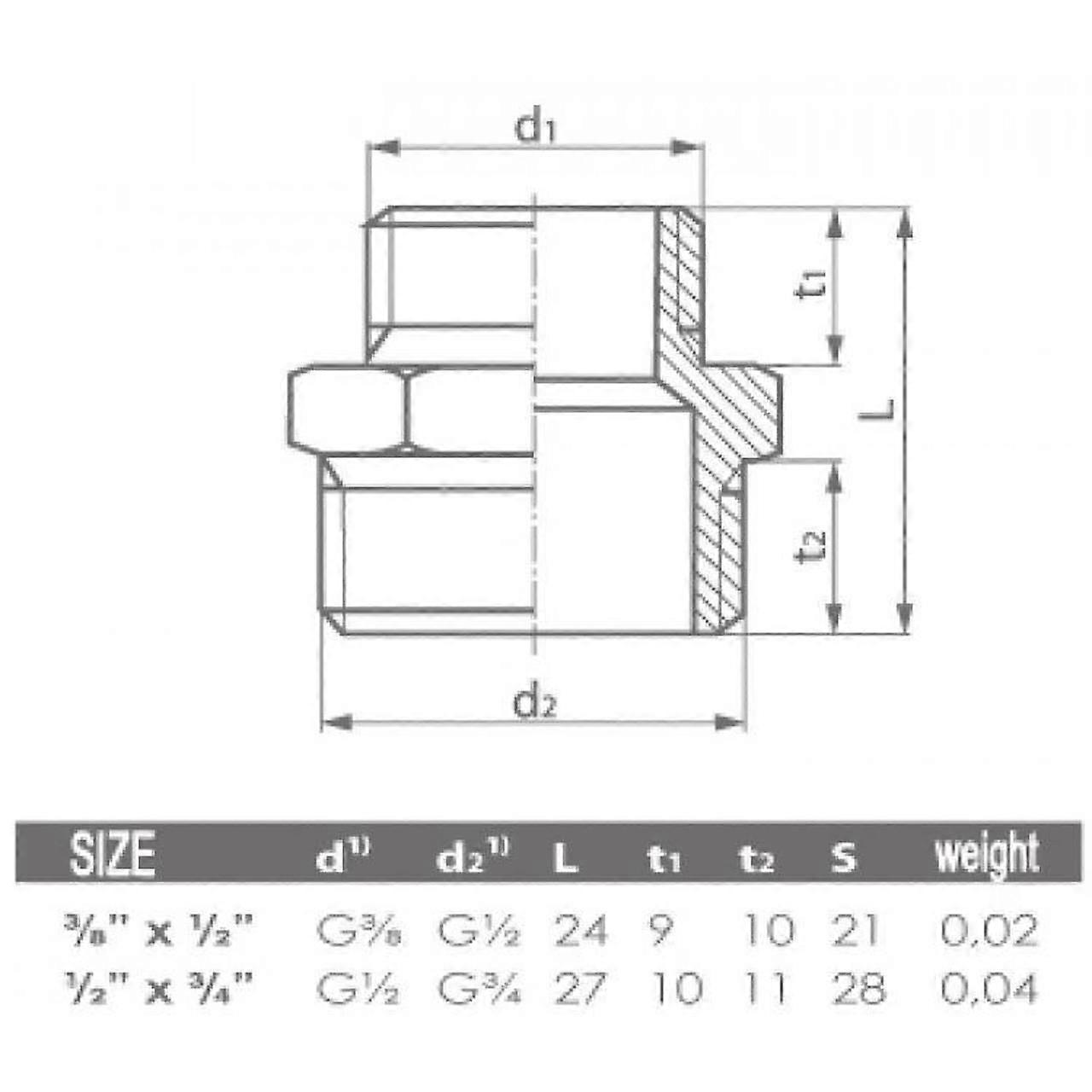 Brass Pipe Reducer Nipple BSP 1/2x3/8
