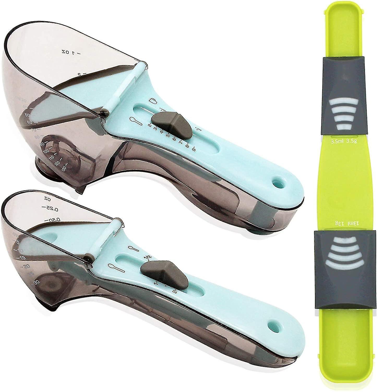 3 Piece Adjustable Measuring Cup And Spoon Set, Magnetic Plastic Spoon Markings