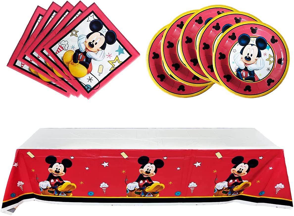 Birthday Party Supplies For Mickey Mouse, 20 plates, 20 napkins and 1 tableclothMickey theme birthday party decoration set