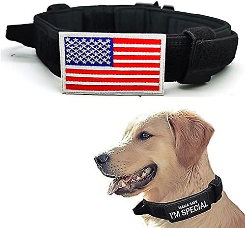 YOITEA Tactical Large Dog Collar Training Military Dog Collar with Patches Soft Adjustable Padded Durable Dog Collars with Handle and Heavy Duty Metal