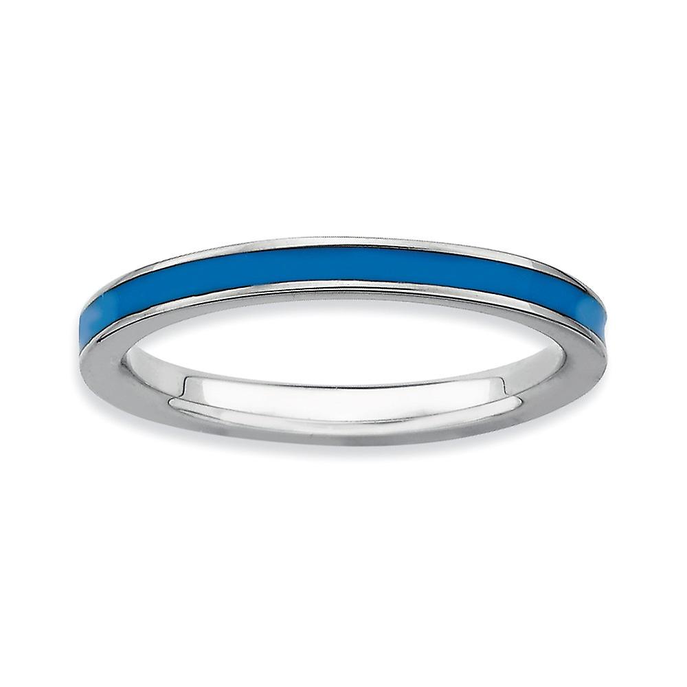 925 Sterling Silver Polished Stackable Blue Enameled 2.25mm Ring-Stackable-Ring for Women - Ring Size: 5 to 10