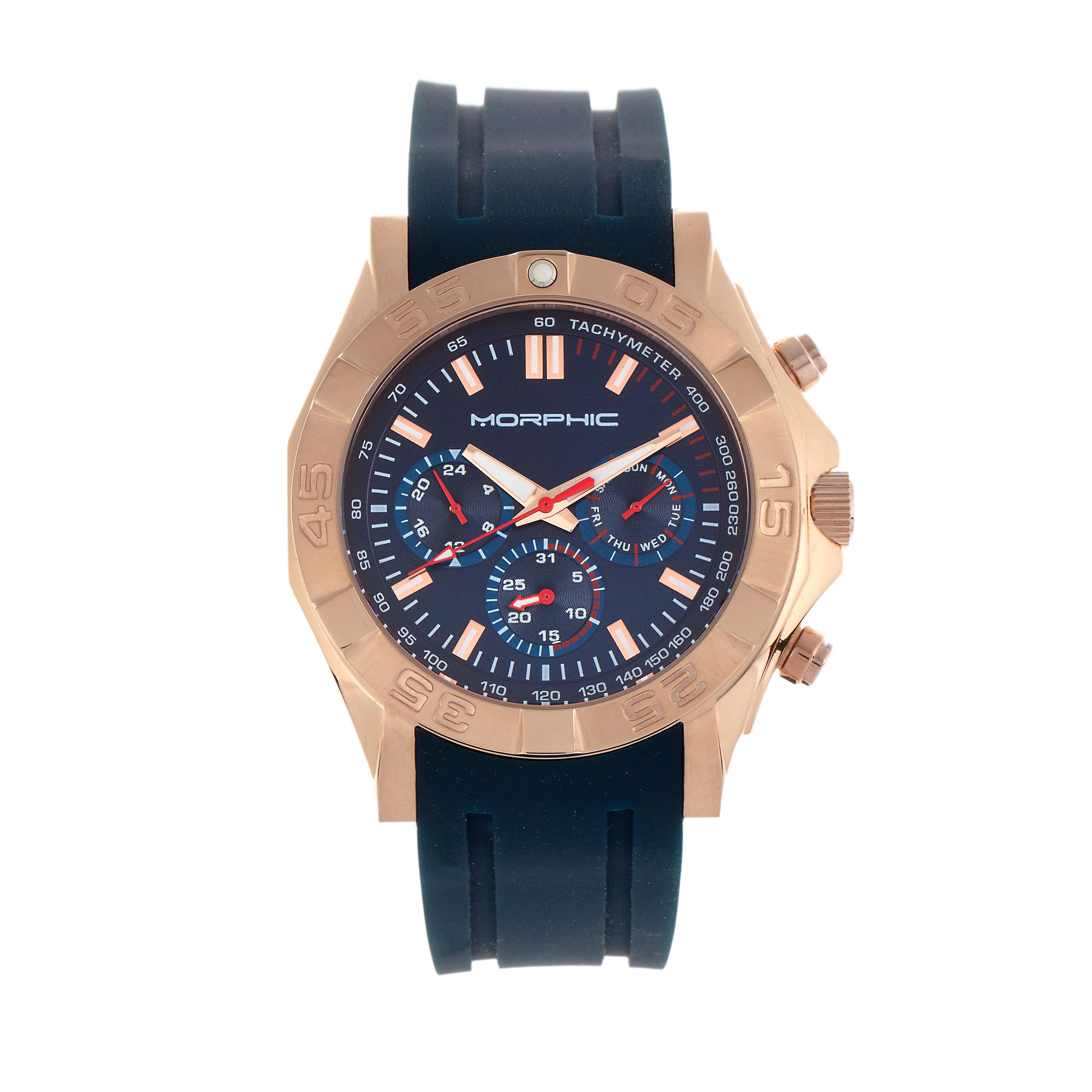 Morphic M75 Series Tachymeter Strap Watch w/Day/Date - Rose Gold/Blue