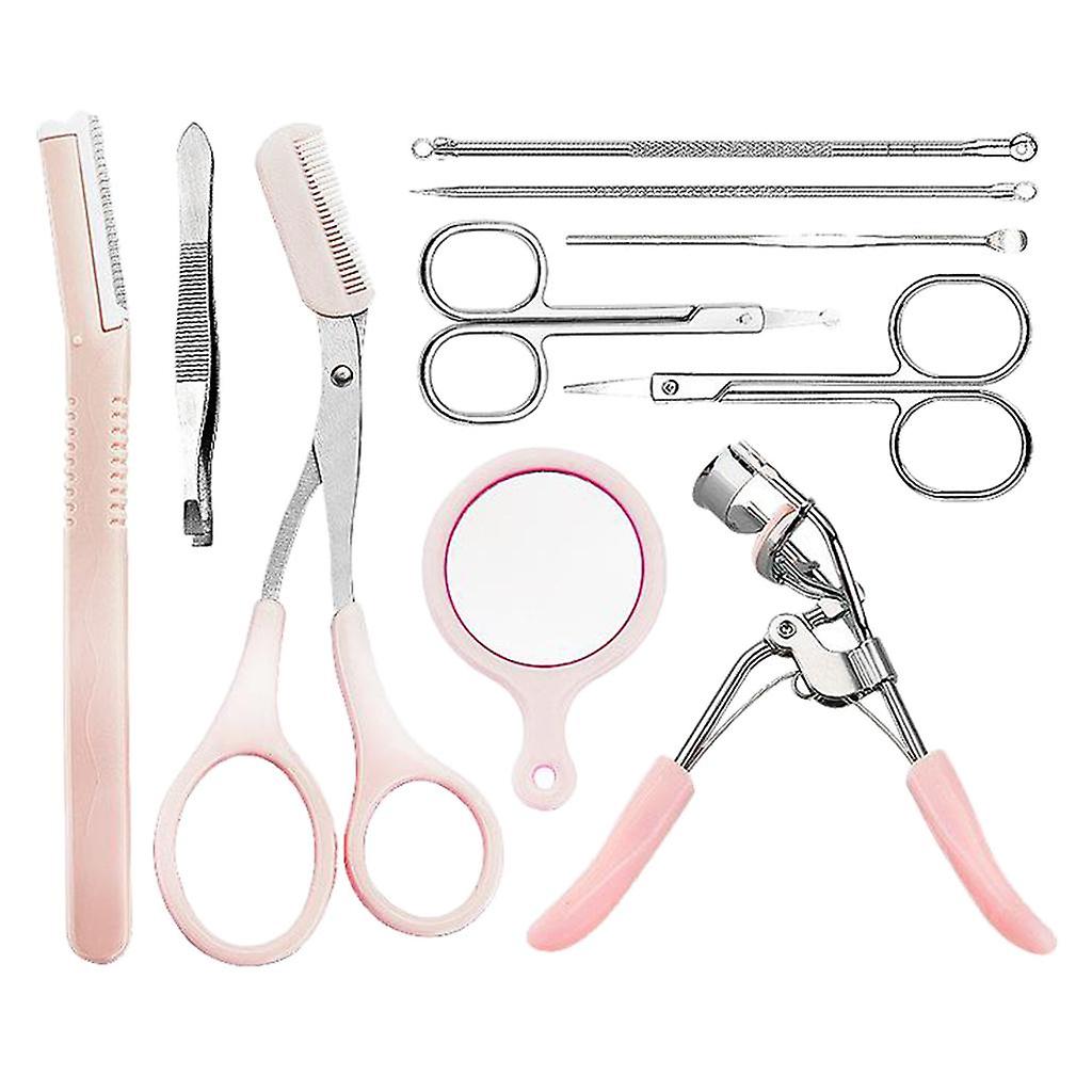 10pcs/set Eyebrow Tools Tweezers Scissors Razor Eyelash Curler Set Kit