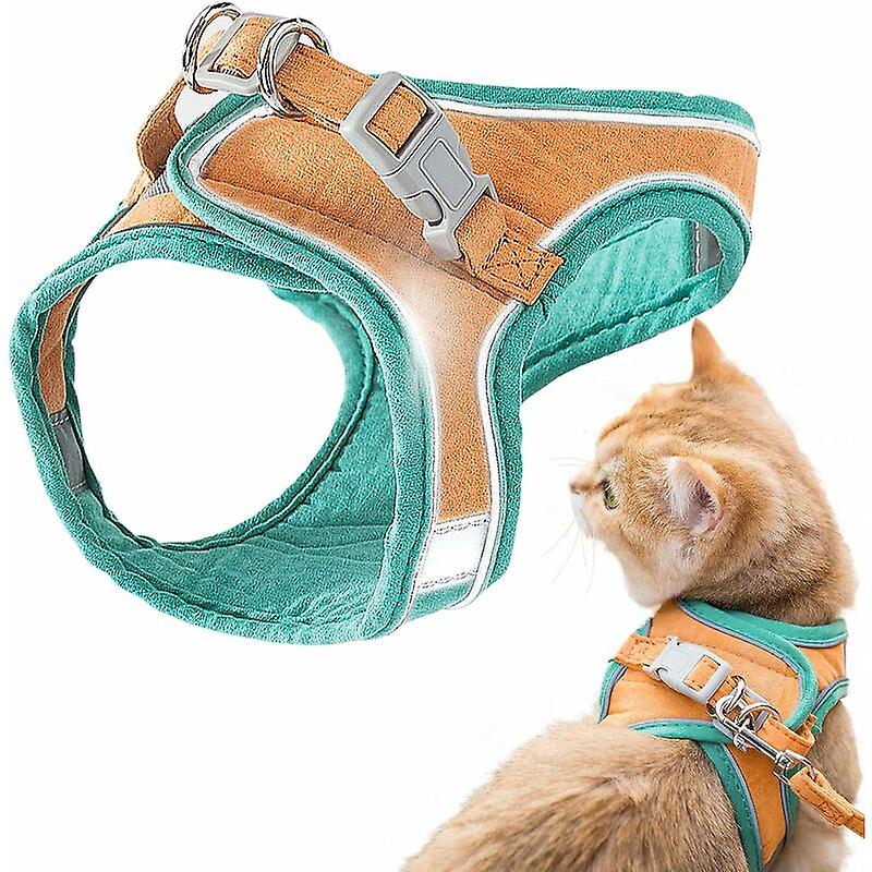 Cat Harness and Leash, Comfortable Cat Walking Jacket with Leash, Pull-on Vest Trim, Breathable Reflective Strips, Green Small,24-28cm