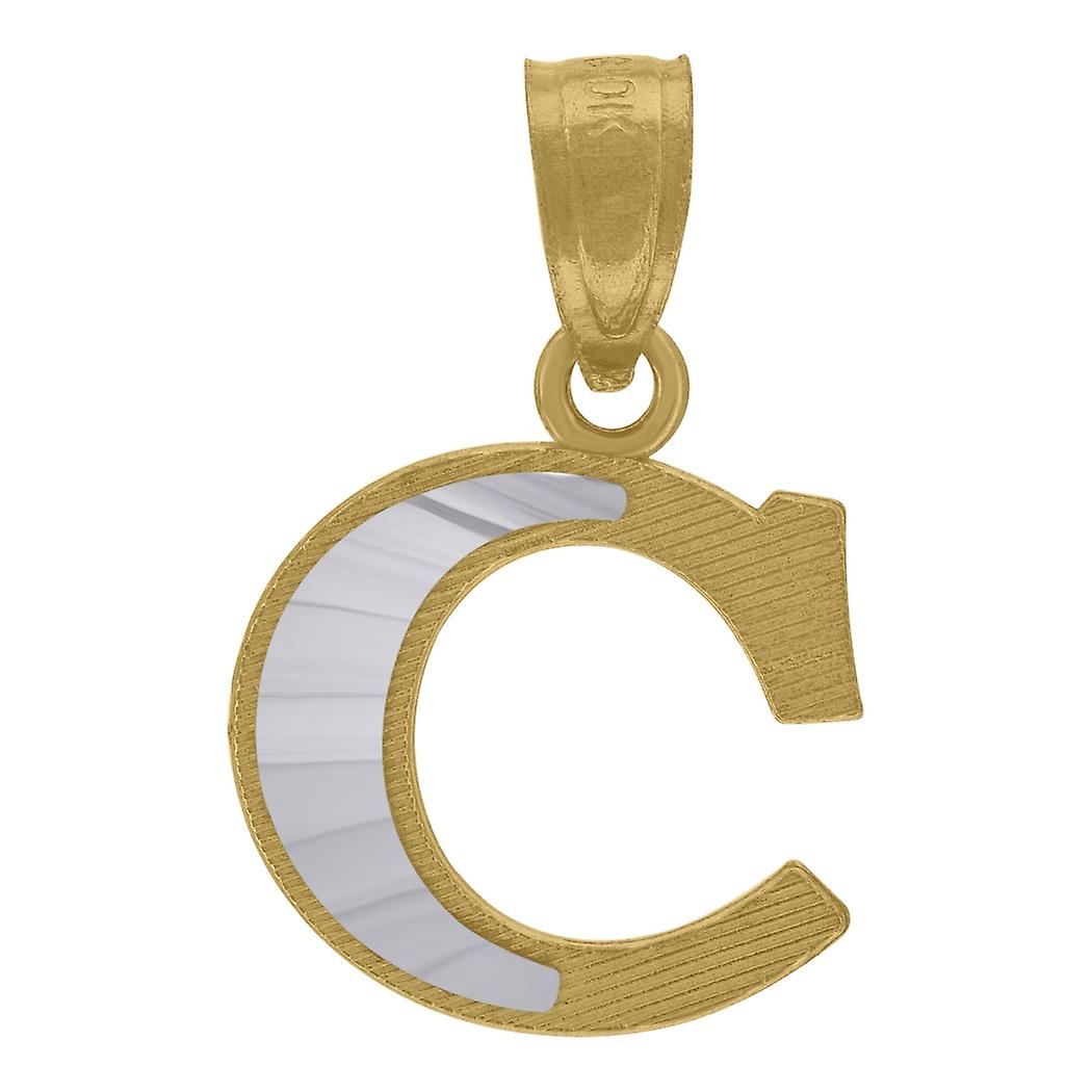 10k Two tone Gold Unisex Sparkle Cut Letter Name Personalized Monogram Initial C Charm Pendant Necklace 17.5x11.00mm Wid