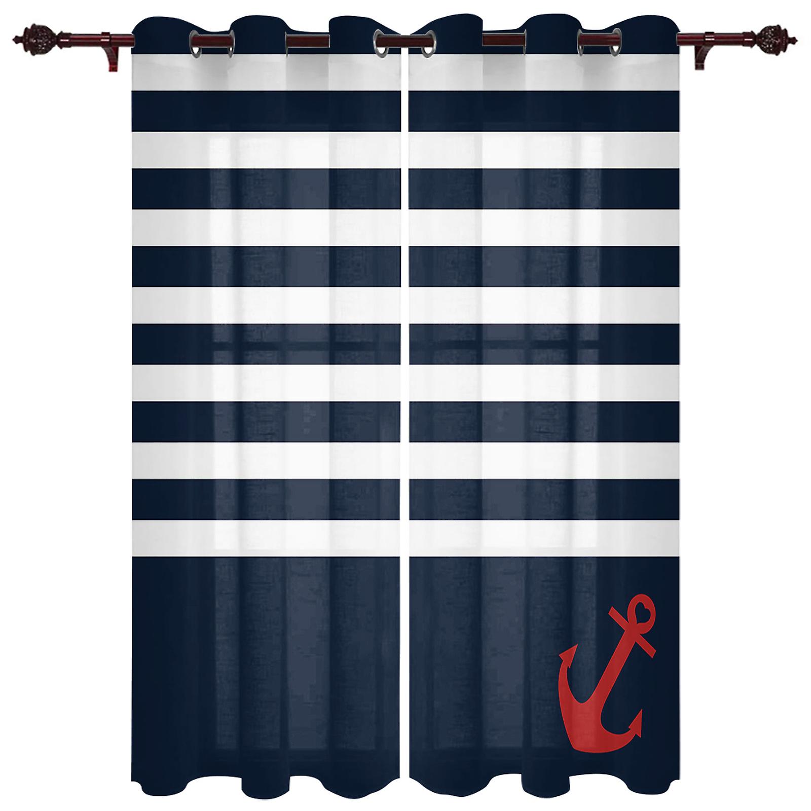 Marinblå randiga ankargardiner för vardagsrum sovrum studie dekor curta