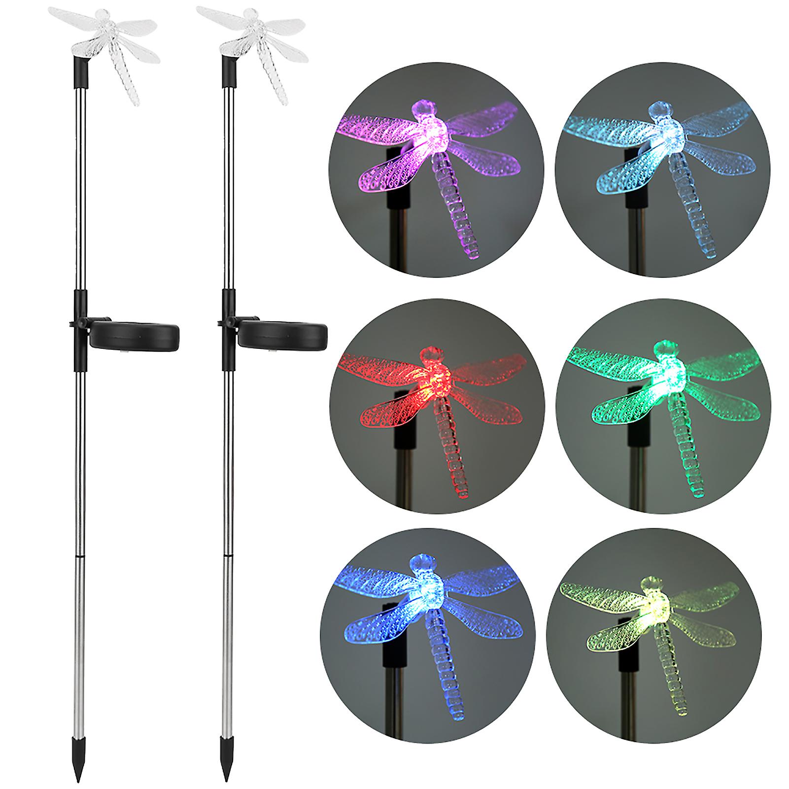 Touch Stake Light 2Pcs/Set Unique Dragonfly Solar LED Lawn Light Color Changing Garden Stake Light Decoration