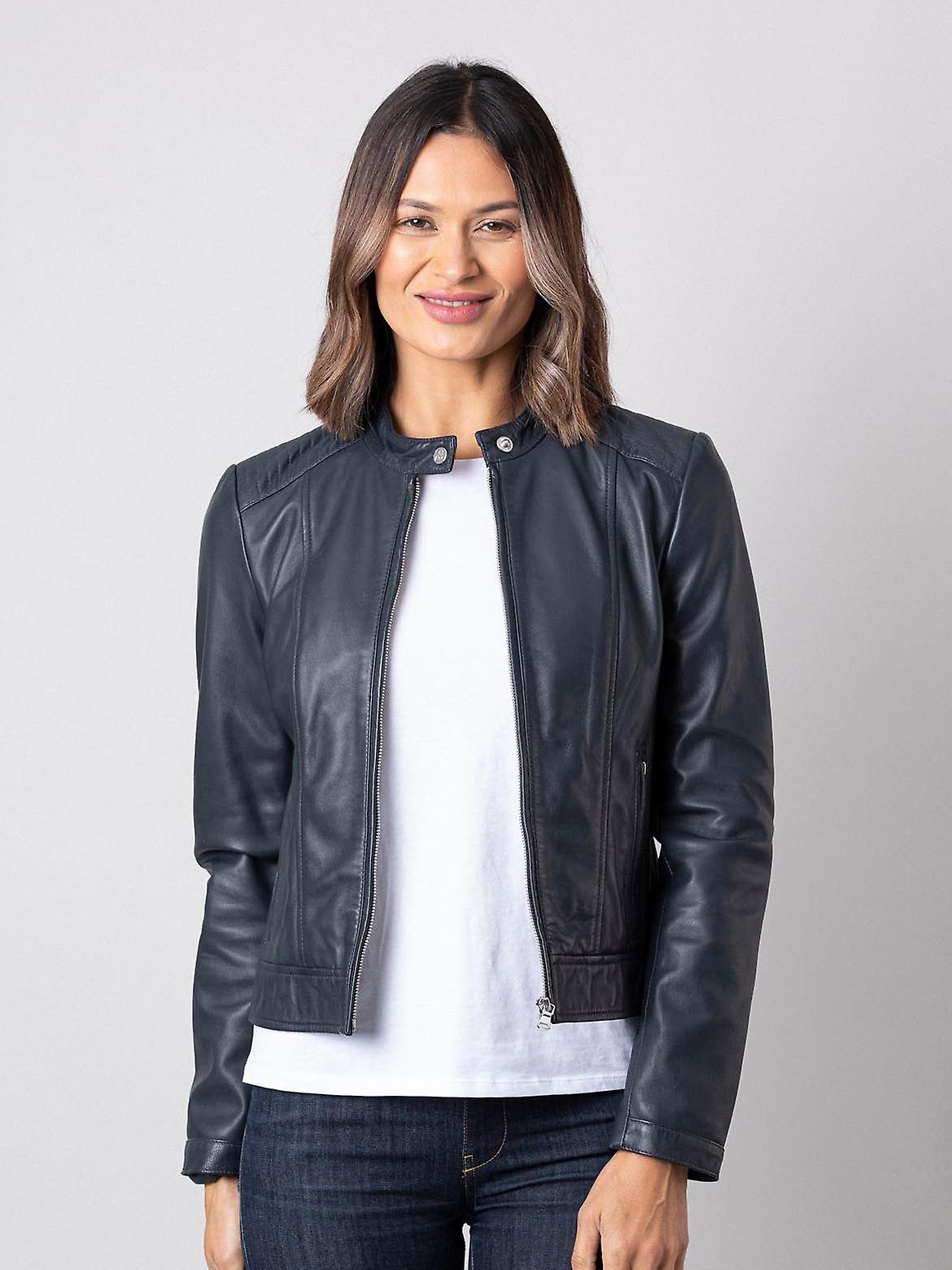 Thea Leather Jacket in French Navy