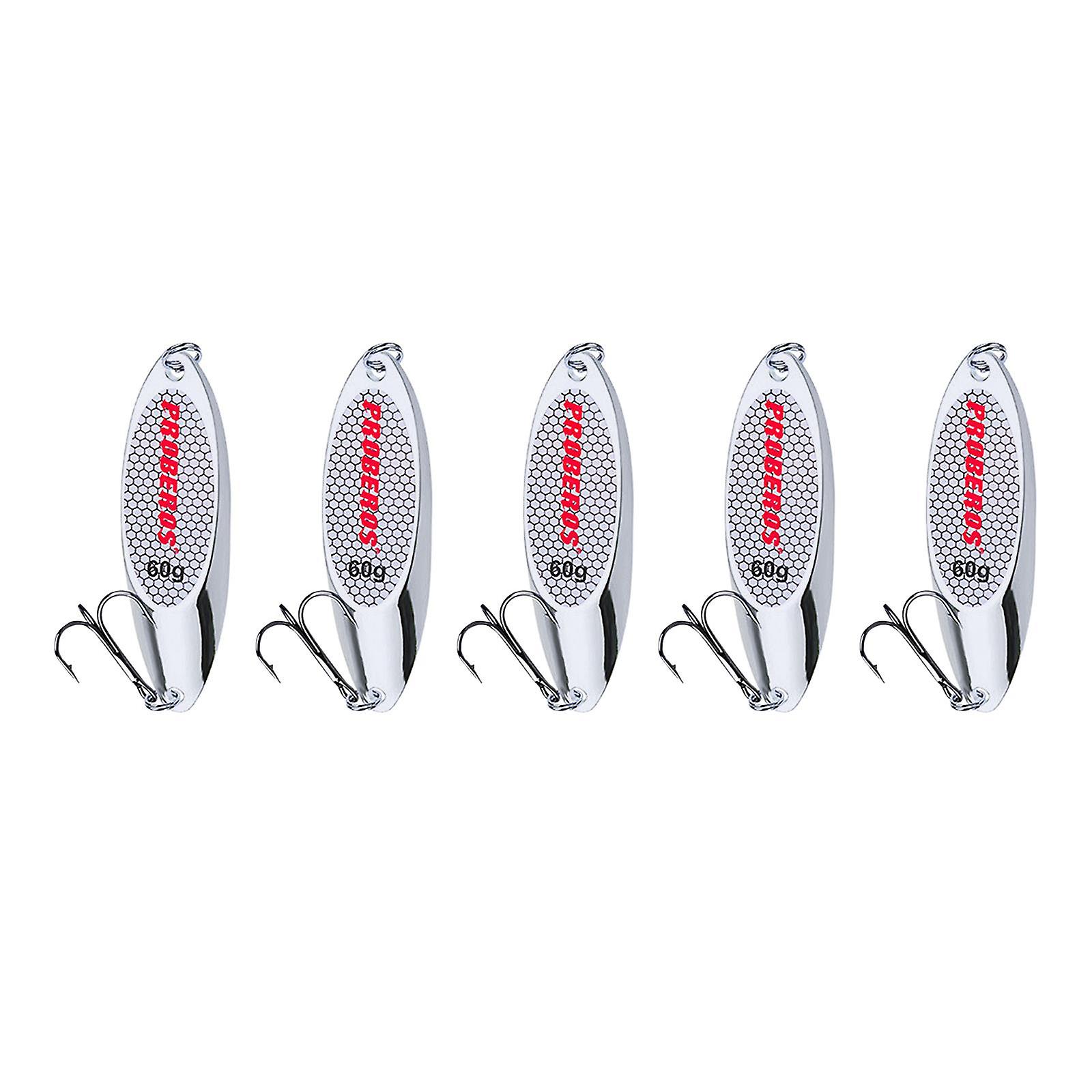 5 Stück Angelblinker Köder Metall Vertikalbarsch Köder und Köder Süßwasser Silber 60g