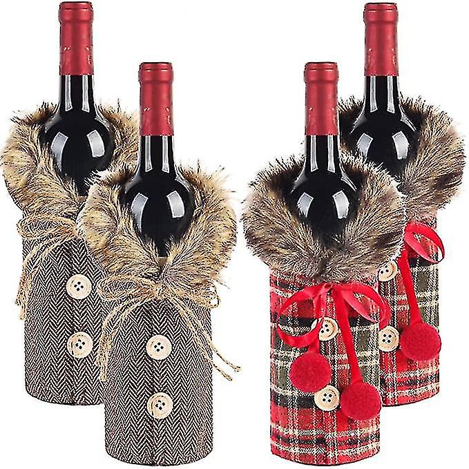 4 st julvinflaska täcker pläd vinflaska kläder