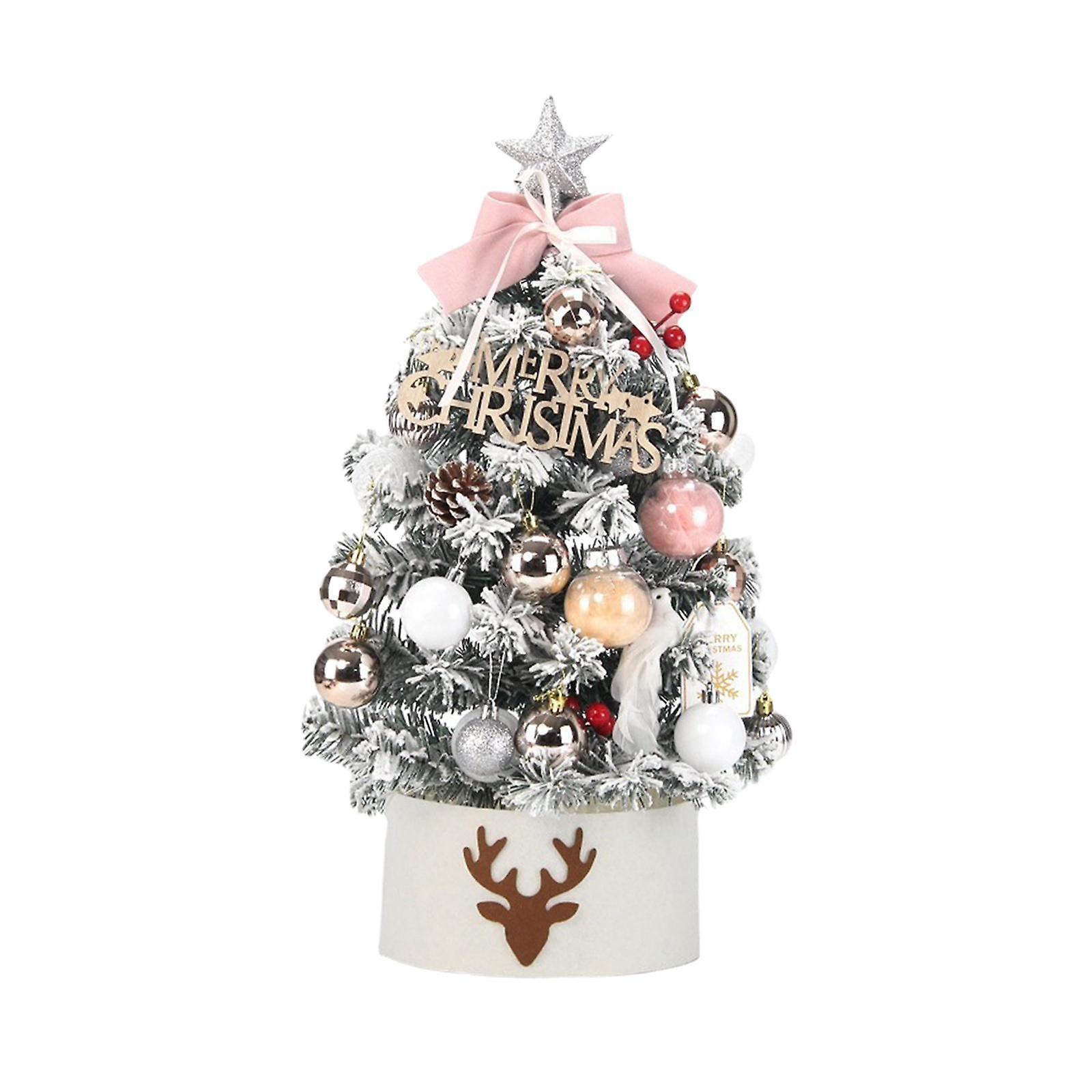 18inch DIY Tabletop Artificial Xmas Tree with String Lights for Dining Table Pink Bow