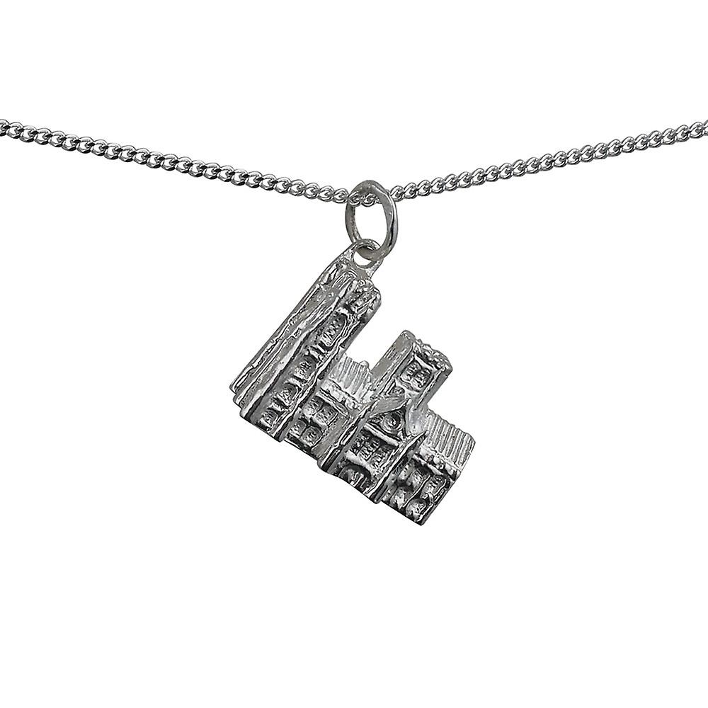 Silver 13x18mm Westminster Abbey Pendant with a curb Chain 24 inches