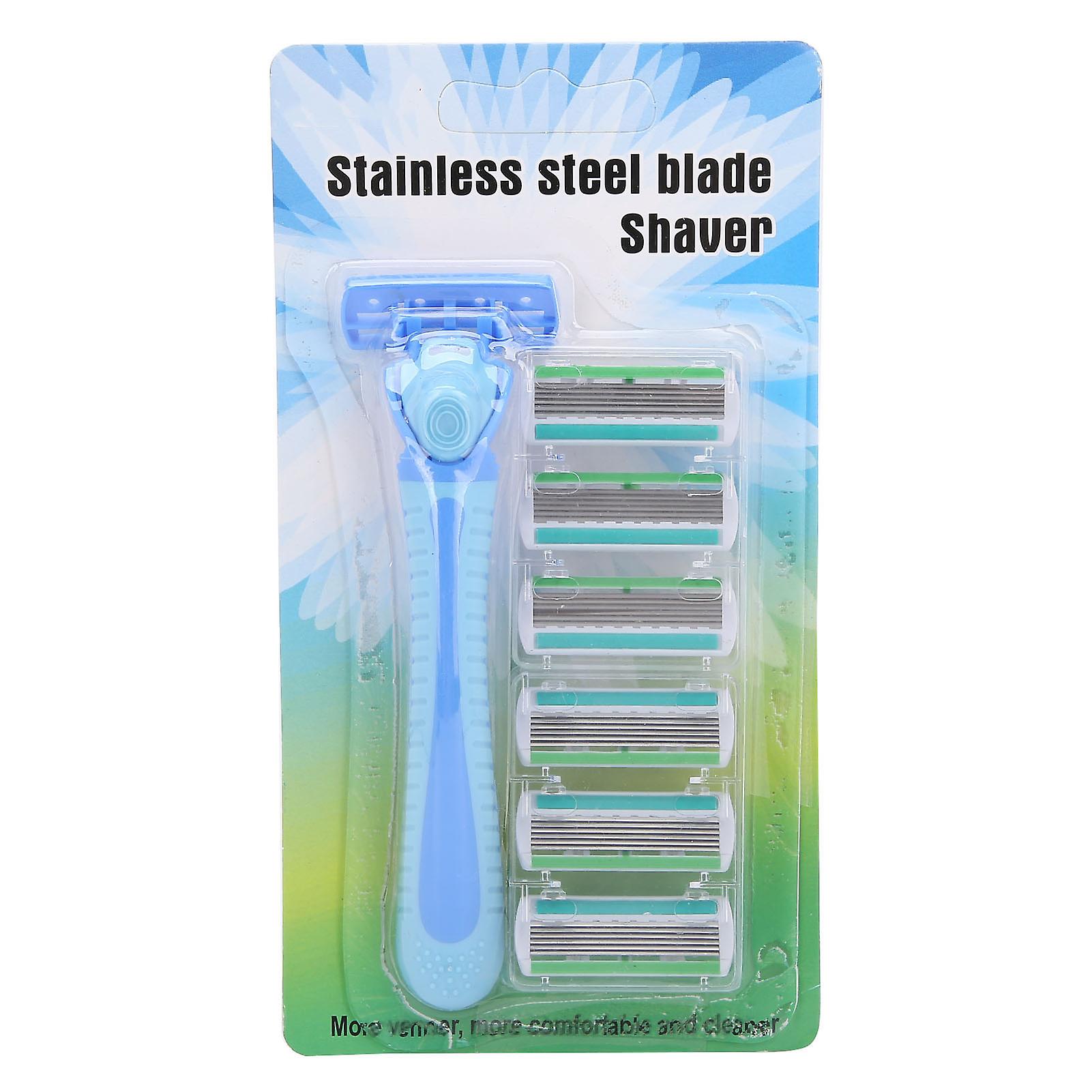 メンズマニュアルシェーバーカミソリポータブルボディヘアトリマーシェーバーカッターヘッド付き(ブルー)