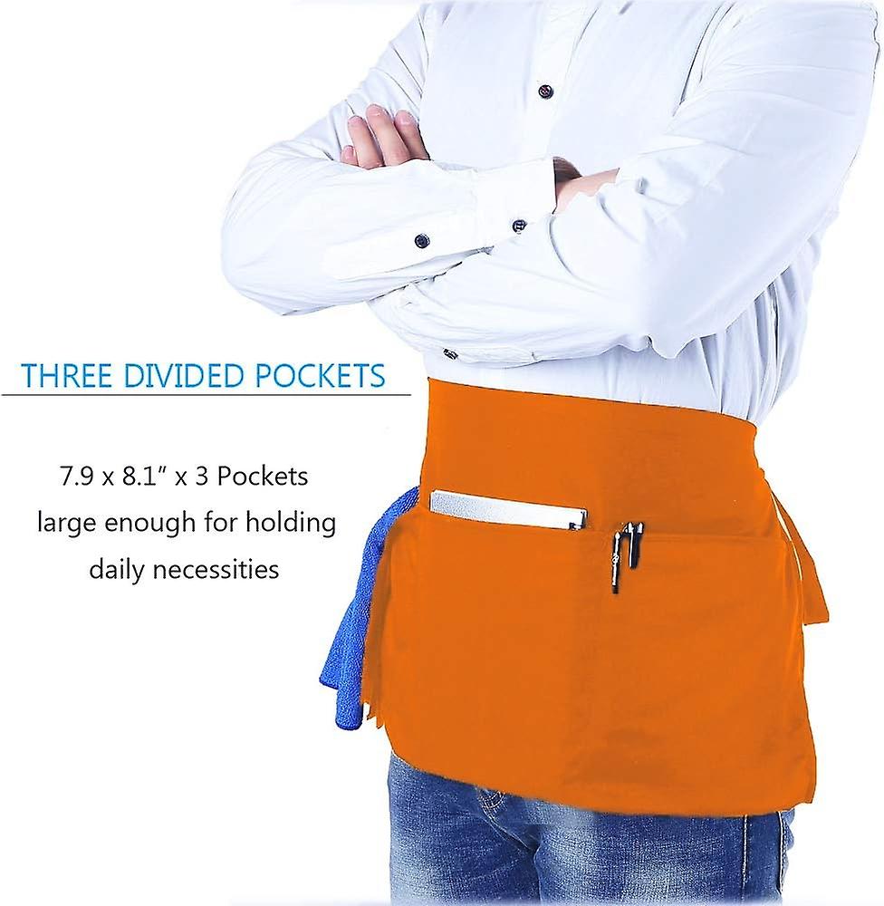 Waist Apron with 3 Pockets - Black Waitress Waiter Server Short Aprons