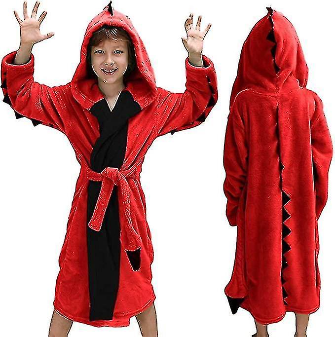 Kids Dinosaur Plush Bathrobe Hooded Fleece Robe
